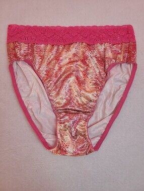 VTG Cabernet Silky Second Skin Satin Lace Waist Brief Panty Size XXL